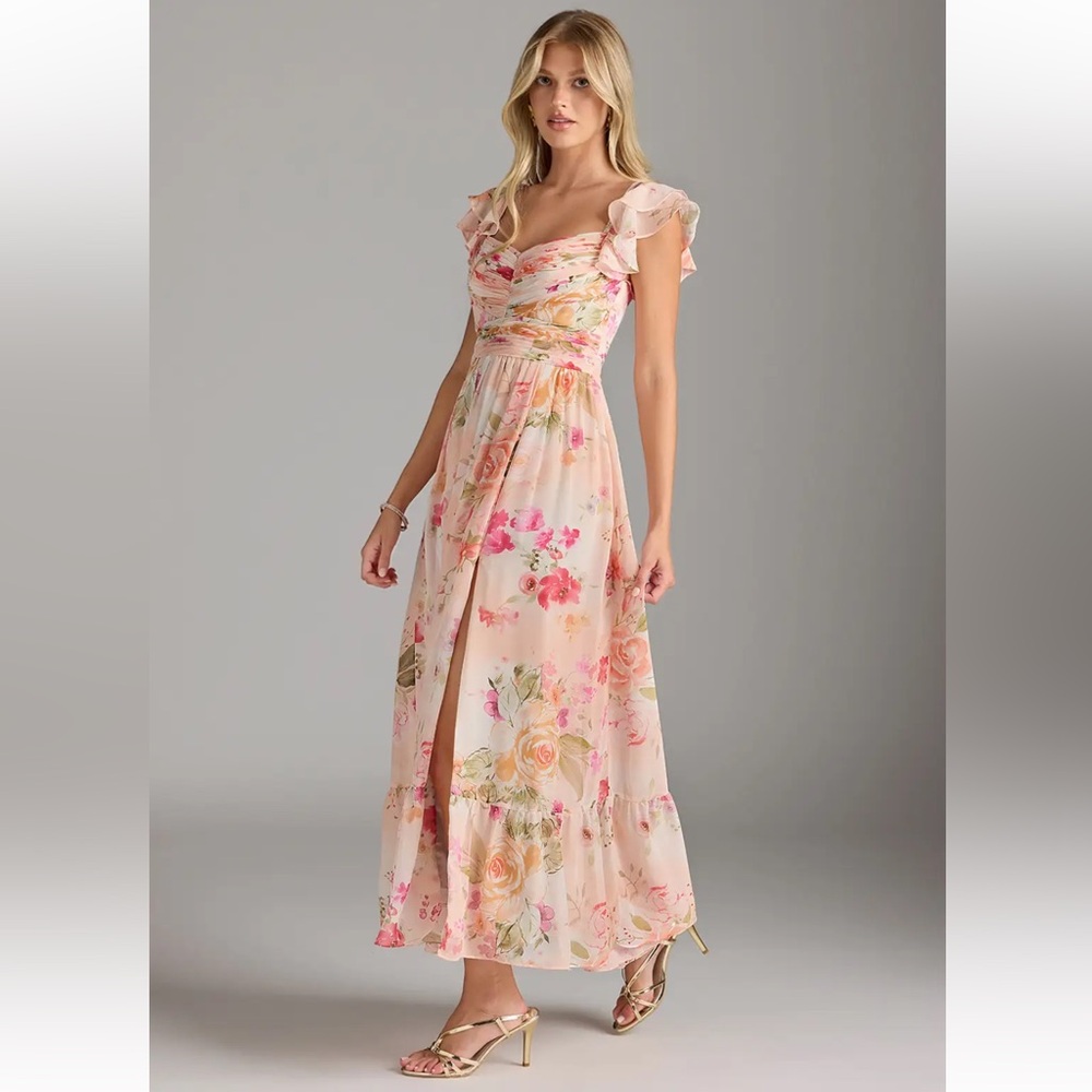 Azazie Anaya Abstract Bouquet Floral Pattern A-Line Maxi Chiffon Dress - Picture 4 of 14